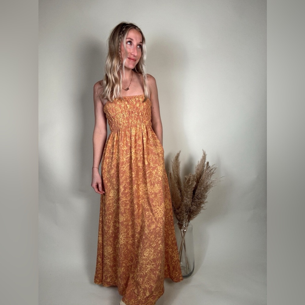 Tropical Smocked Midi Dress
